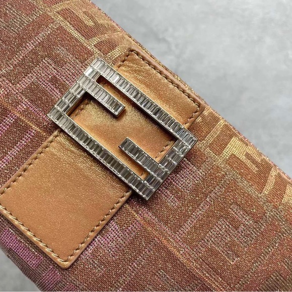 FENDI Metallic Lurex Zucca Vitello Baguette Arancio - Picture 7 of 8